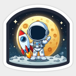 astronaut in space with rocket Sticker